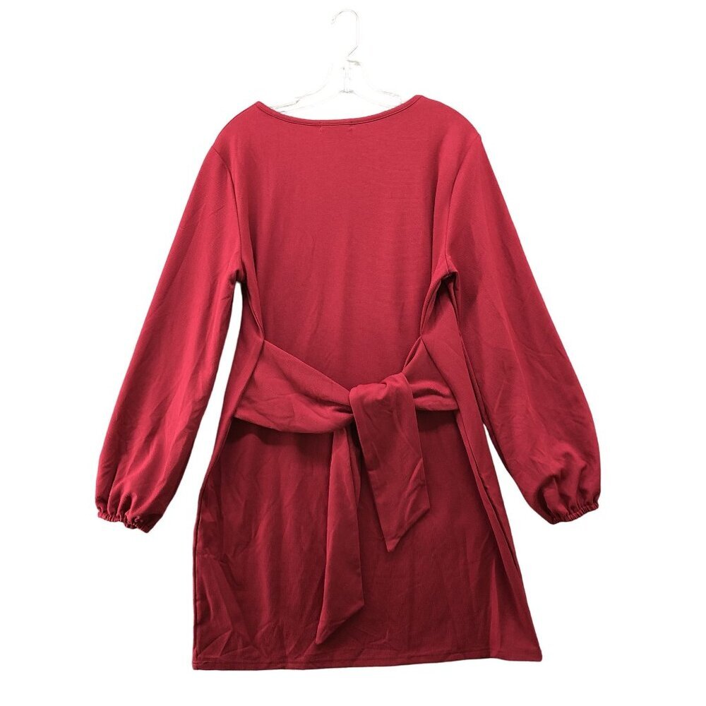 NWT Pretty Garden Dress Size L Red Lantern Sleeve‎ Tie Front Waist Shift